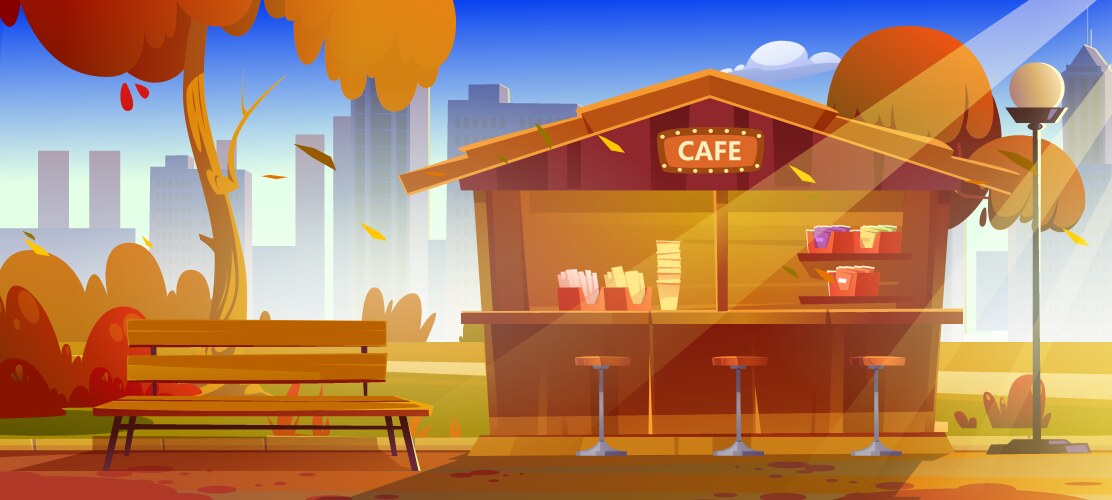 coffee shop in autumn city park vector image