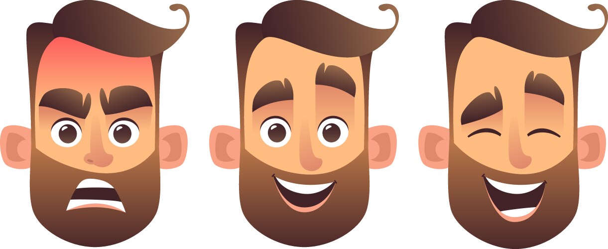 Set of male facial emotions bearded man emoji vector image