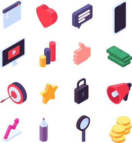 Social marketing isometric icons media message vector image