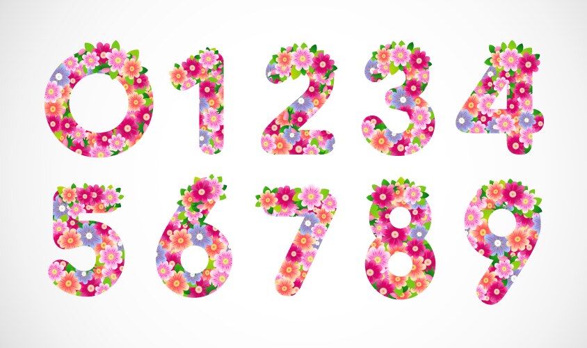 Set of floral numbers vector image