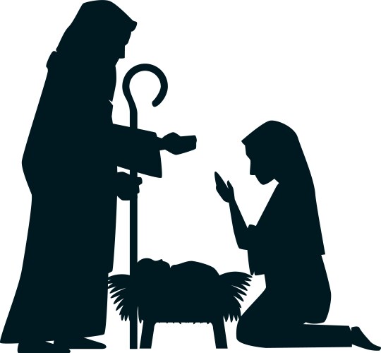 Holy family silhouette christmas characters vector image