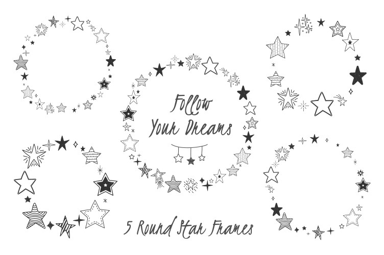 Hand drawn stars - circle frames vector image