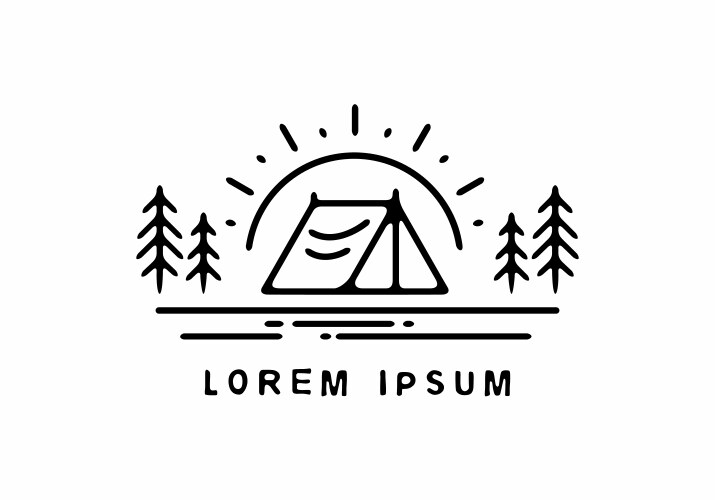 Camping tent and sun line art vector image