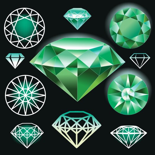 Set of green diamond vector image