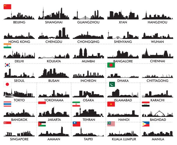 skyline of asian cities vector image