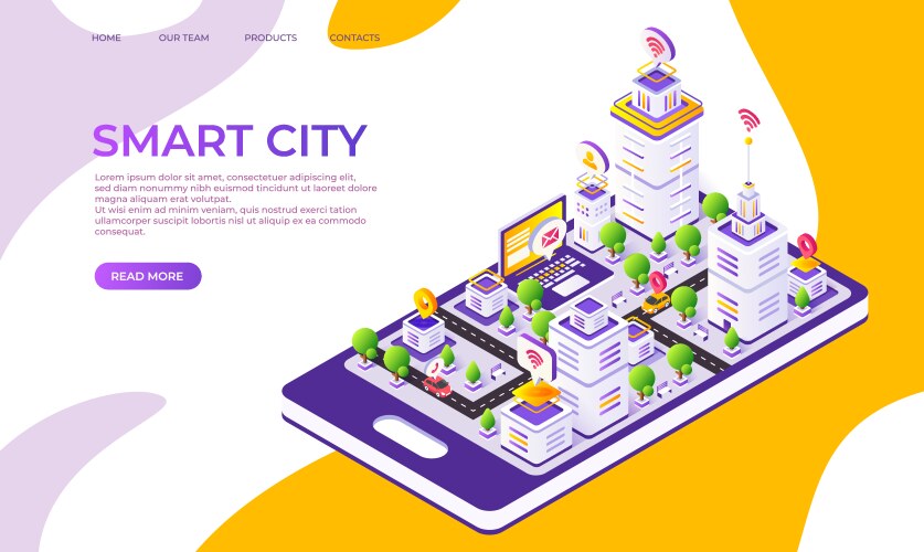 Isometric city landing page futuristic digital vector image