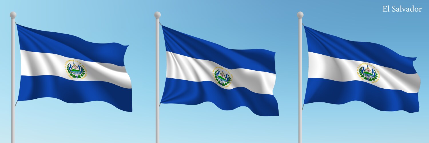 Set of three flags el salvador waving vector image