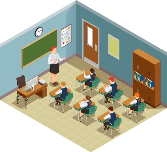 Classroom hour isometric composition vector image