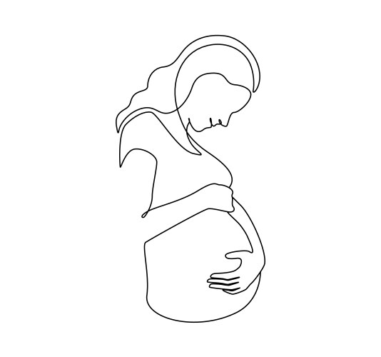 Pregnant woman in one continuous line drawing vector image