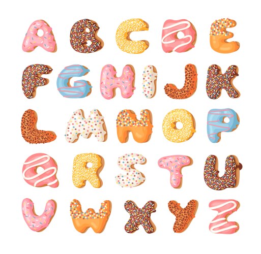 Cartoon donut hand drawn font vector image