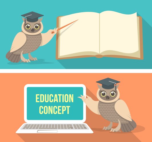 Wise owl with book and laptop vector image