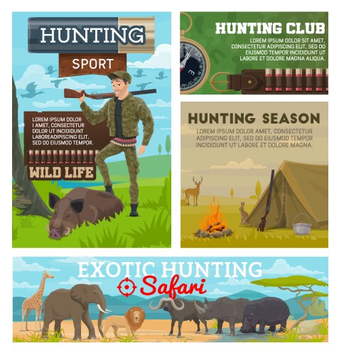 hunting season animals hunter ammo equipment vector image