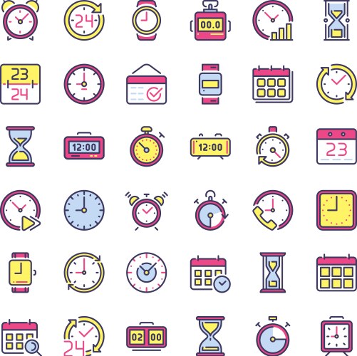 Time icons alarm clock hourglass timer vector image