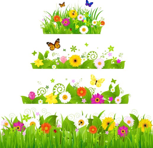 grass with flowers set vector image