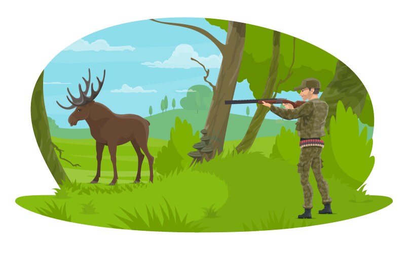 Hunter and hunt for elk flat design vector image