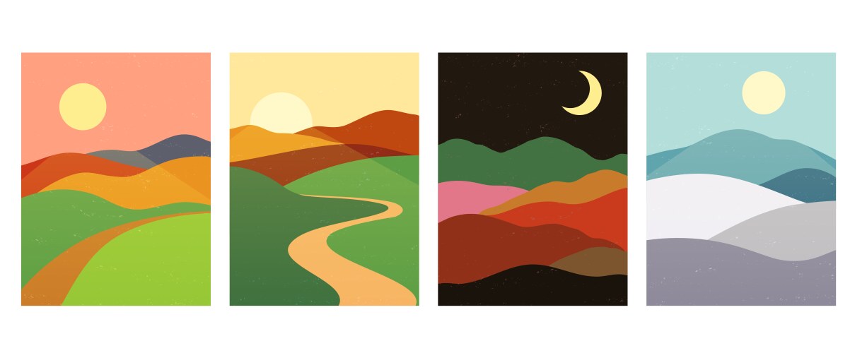 mountains hills with sunset sunrise night vector image