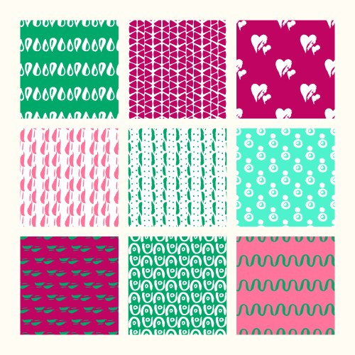 Set of 9 styled ultimate hand drawn seamless vector image