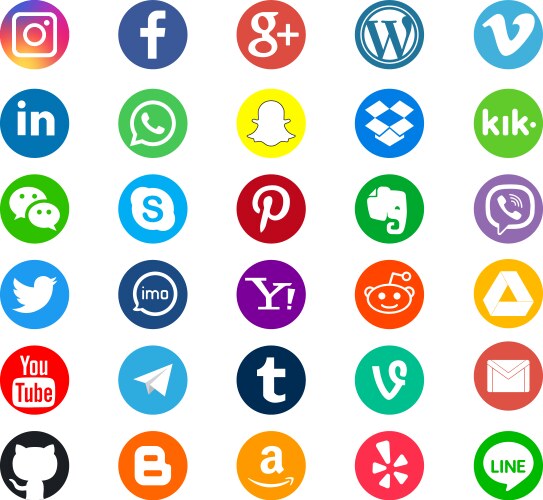 Colorful social media flat icons pack vector image