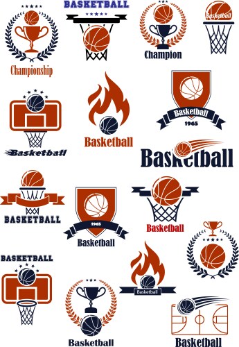 basketball emblems with sports heraldic elements vector image