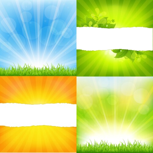 Green and orange backgrounds with sunburst vector image