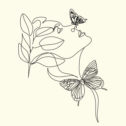 Woman line drawing butterfly prints female face vector image