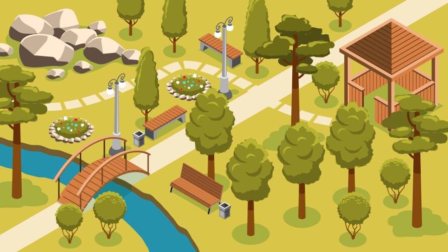 park landscape isometric composition vector image