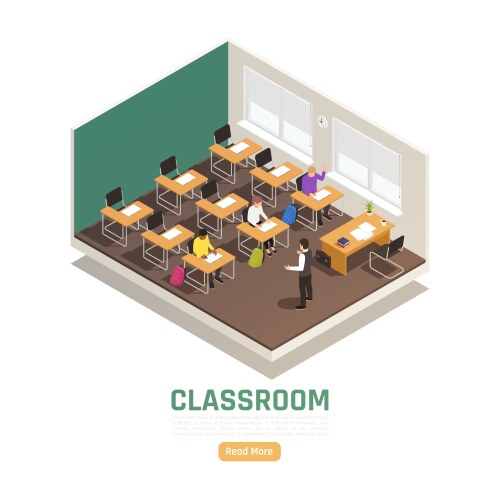 high school classroom isometric composition vector image