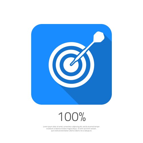 flat target 100 hit the goal icon with long vector image