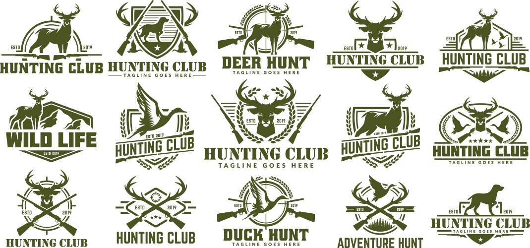 Collection hunting logo set hunt label vector image