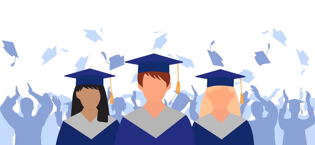 Graduate girls in mantle and academic square cap vector image