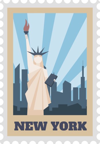 New york postal stamp label with statue liberty vector image