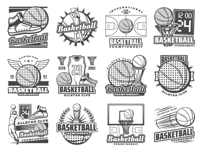 basketball sport players item icons vector image