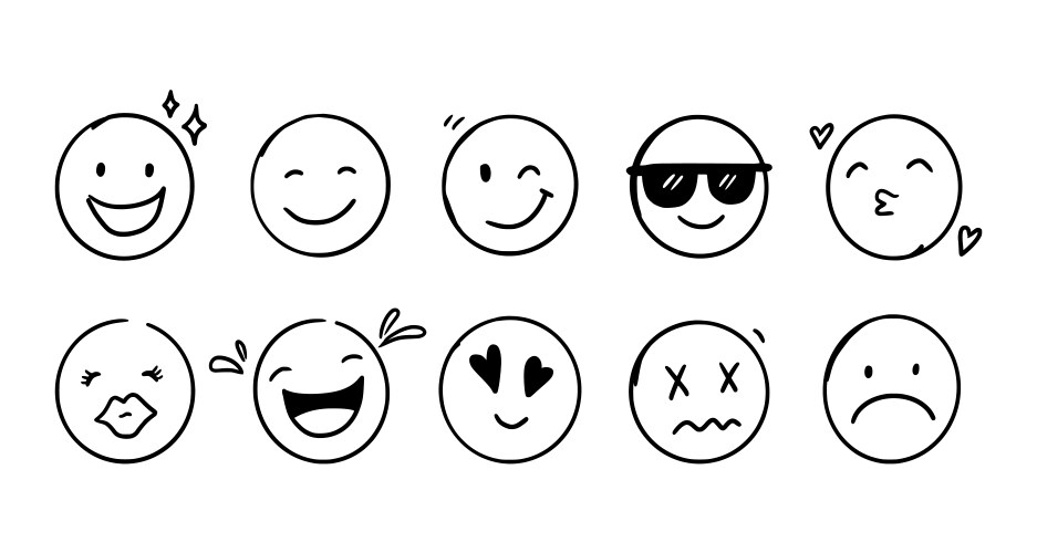 Doodle emoji face icon set vector image