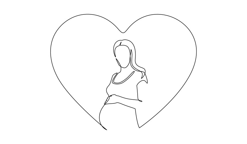 One continuous line drawing of pregnant woman vector image