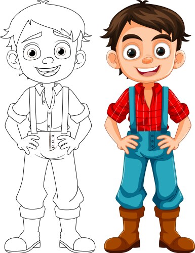 Happy smiley boy in farmer overalls cartoon vector image