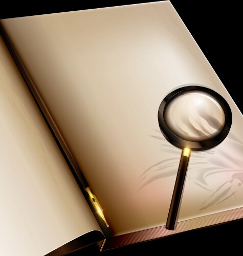 Page of book with pen and magnifier vector image