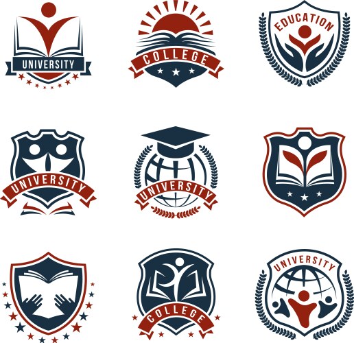 Colorful university logos isolated set vector image