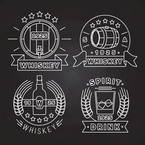 Whiskey and drink labels collection on chalkboard vector image