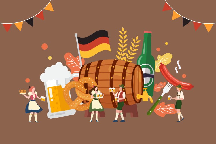 Happy oktoberfest party festival with tiny people vector image