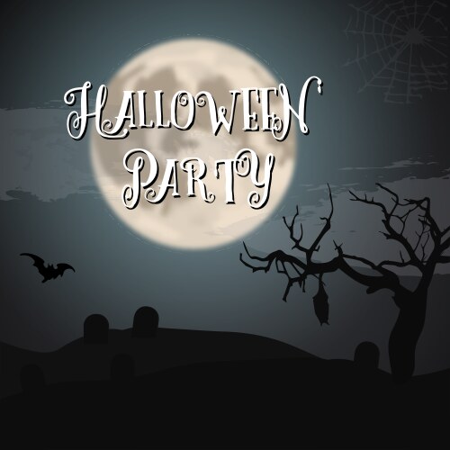 Scary halloween night poster with big moon bat vector image