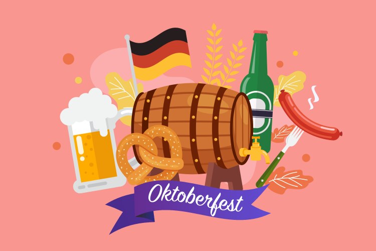 Oktoberfest banner with beer barrel sausage vector image