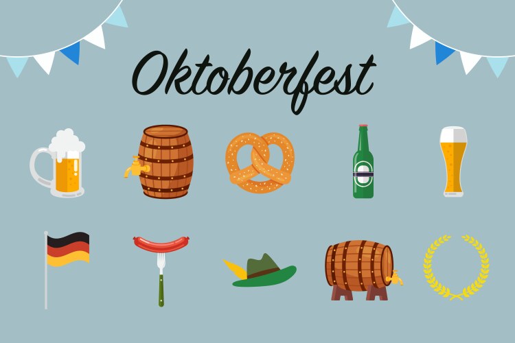 Set of oktoberfest german festival in cartoon vector image