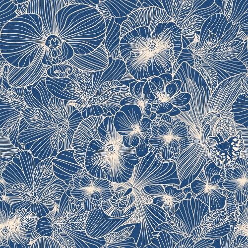 Seamless flower line art pattern vector image