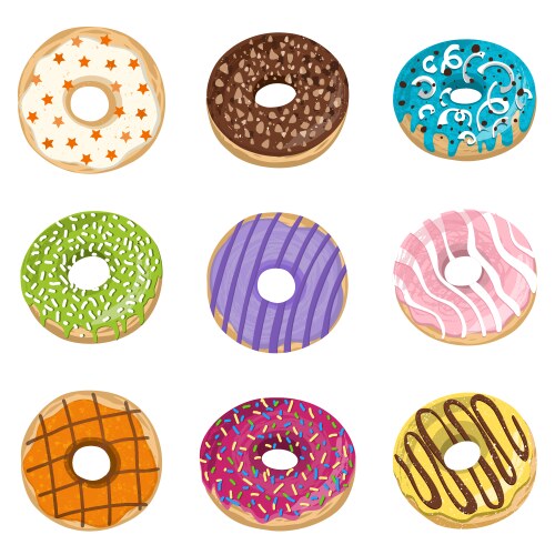 Collection with colorful donuts glaze vector image