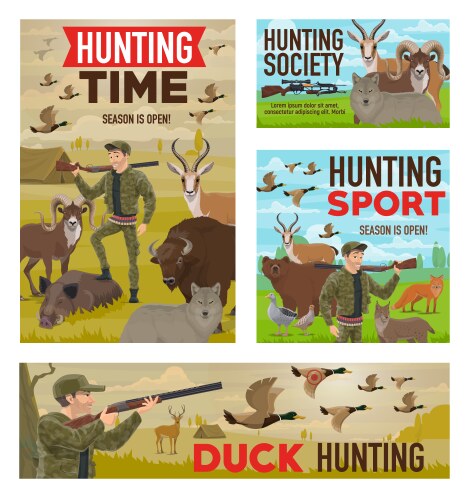 hunting animal and birds hunters guns tent vector image