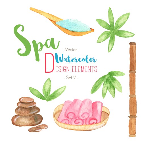 Watercolor spa design elements on white background vector image