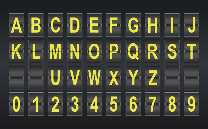 Alphabet in airport arrival and departure display vector image