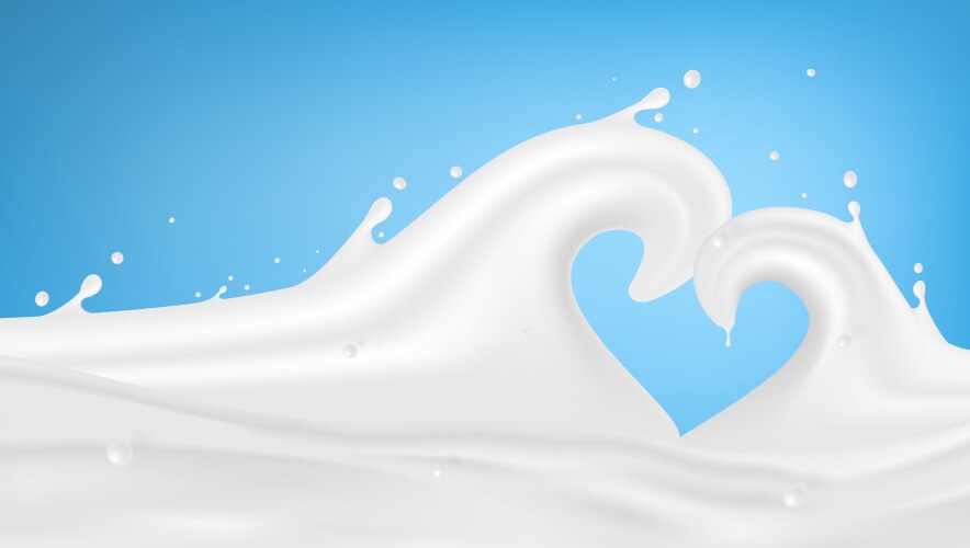 Abstract milk waves with heart shape splash vector image