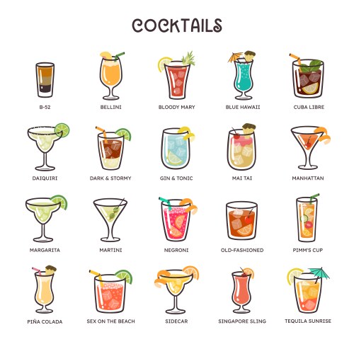 Cocktail icon set 1 of 2 vector image