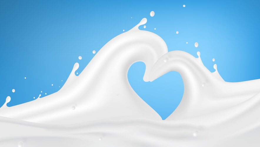 Abstract milk waves with heart shape splash vector image